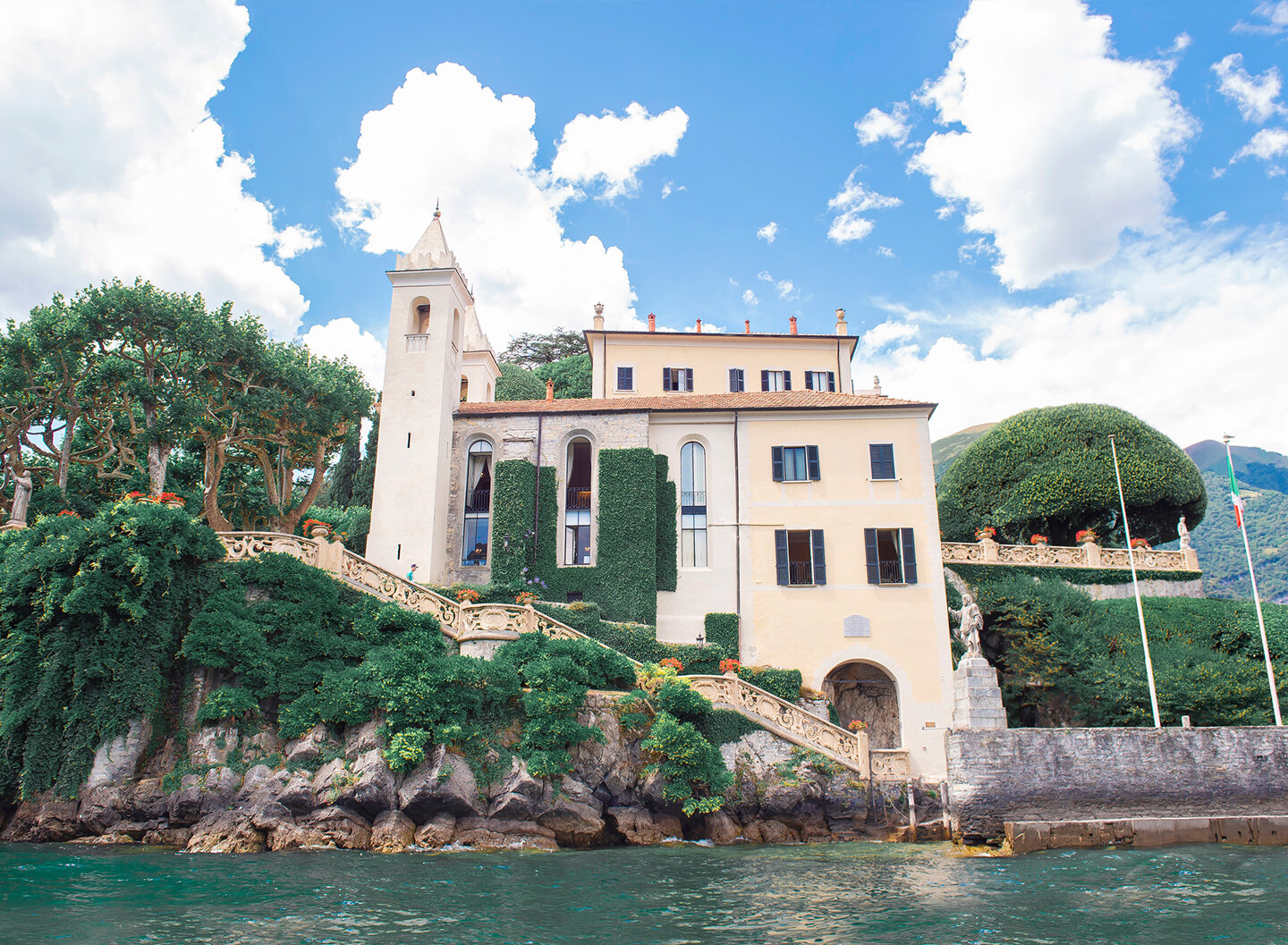 A view of Villa del Balbianello from Lake Como