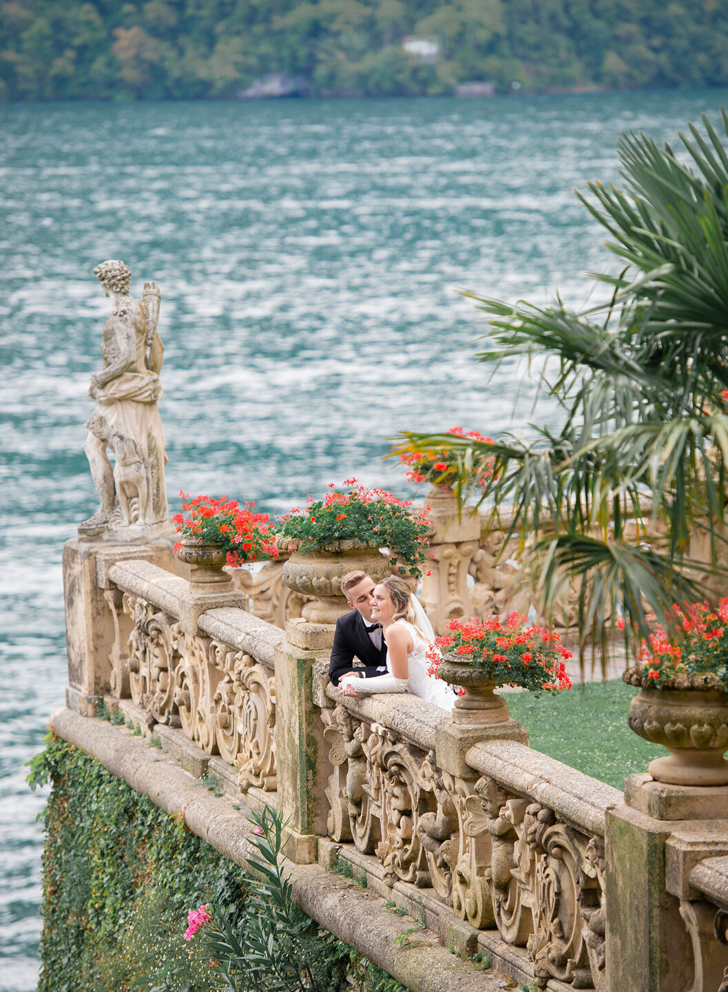 The couple on the villa's terrace
