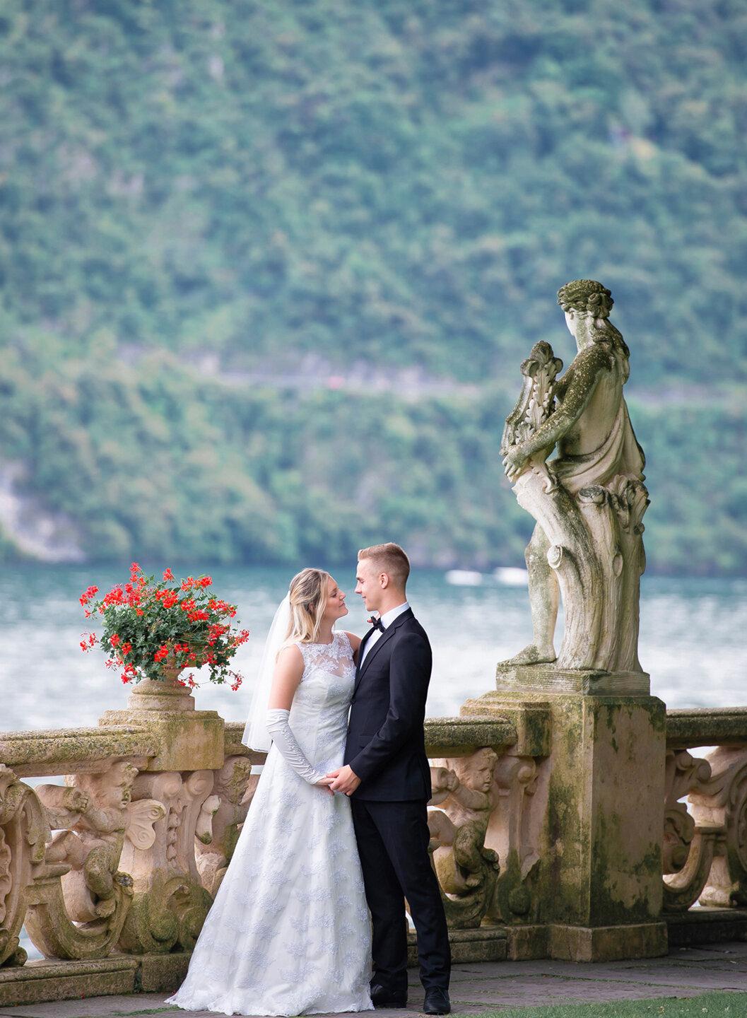 Bride and groom on the villa's terrace