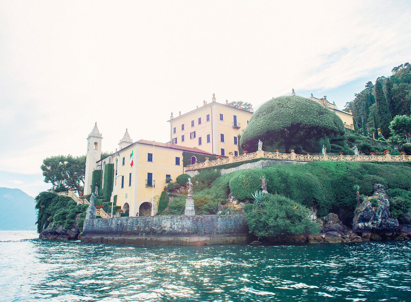A shot of Villa del Balbianello taken from Lake Como