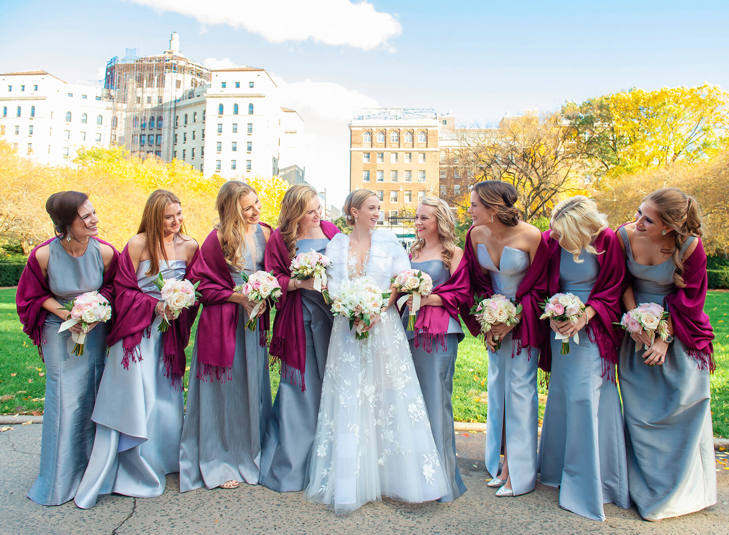Bride and Bridesmaids in Central Park