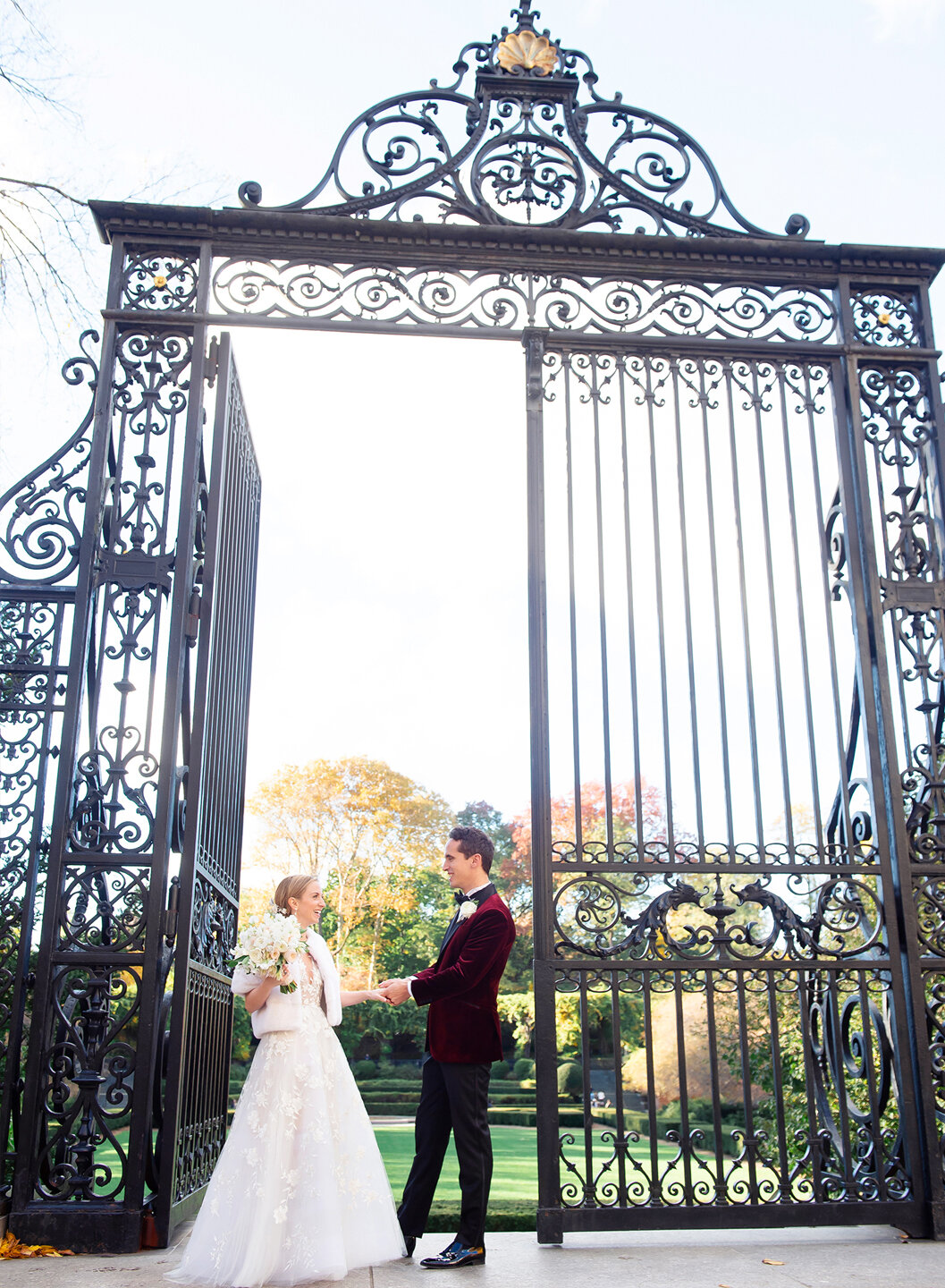 Newlyweds at Vanderbilt Gate Conservatory Garden